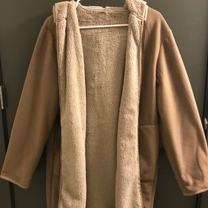 Faux hooded long jacket